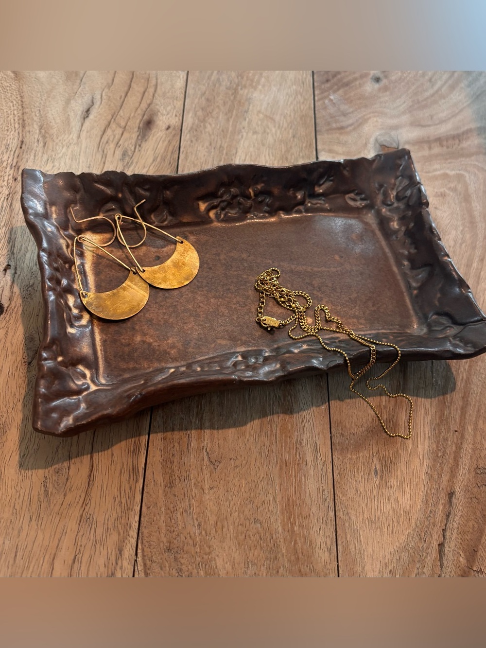 Decorative Rustic Brown Ceramic Catchall Tray - Brown